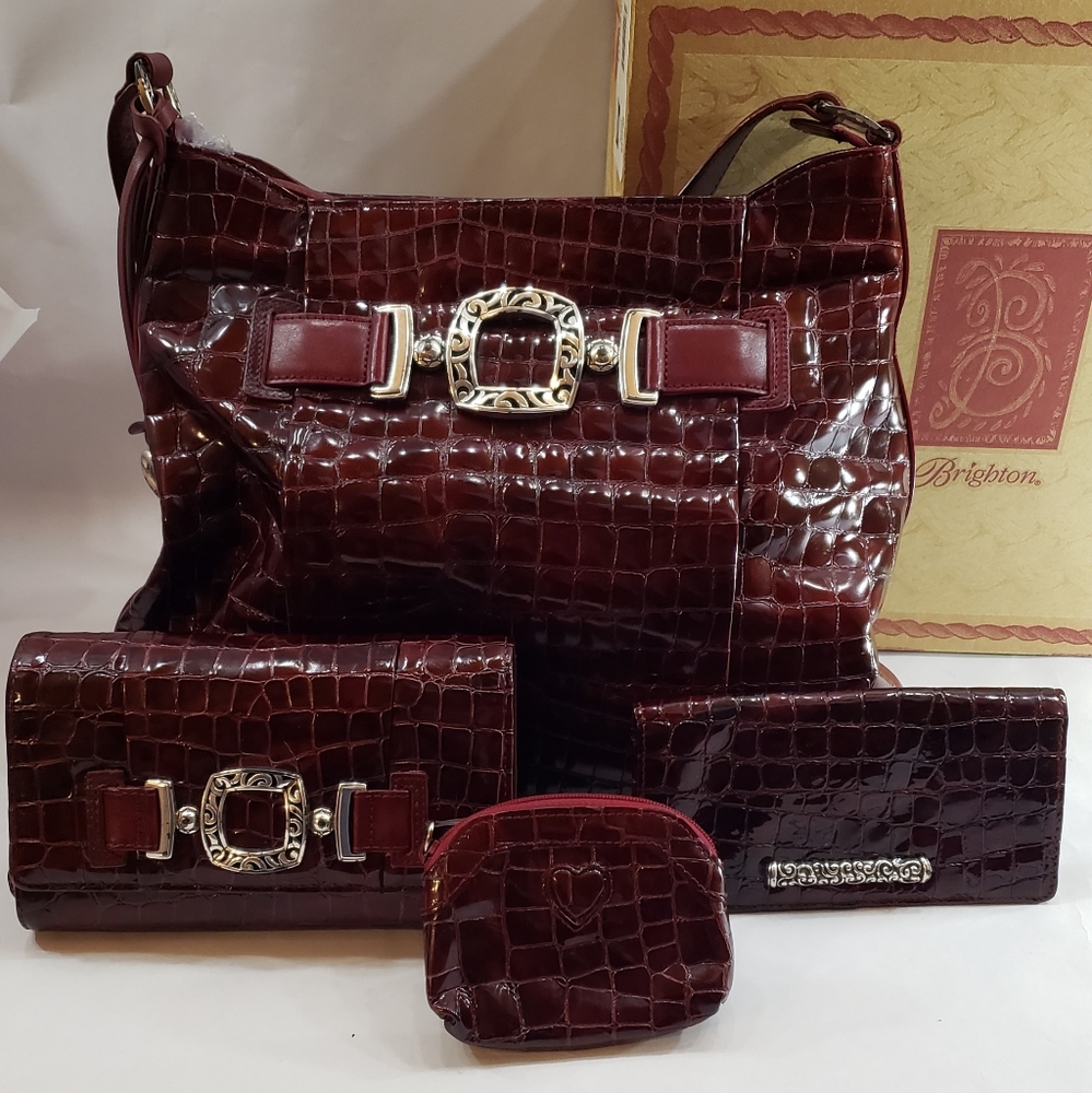 Sold Brighton Dark Red/Burgundy Croc Purse + Bonus - Picture 1 of 8